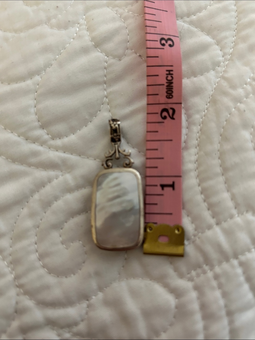 Mother-of-Pearl Rectangle Pendant Necklace in White and Silver